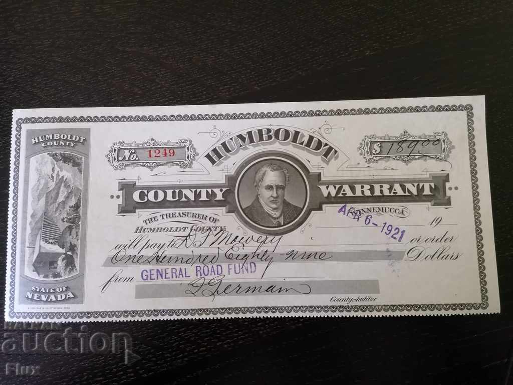 Humboldt Warrant - Νεβάδα (130 $) 1921