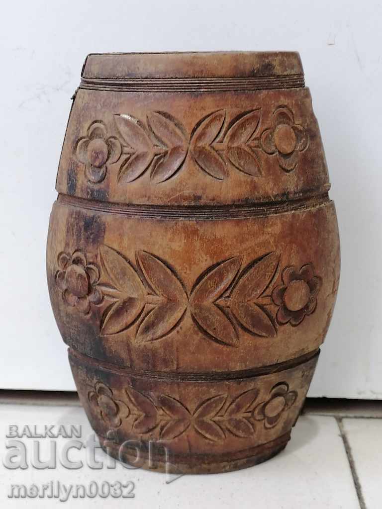 Old carved peacock made of wood wooden buckle barrel cup