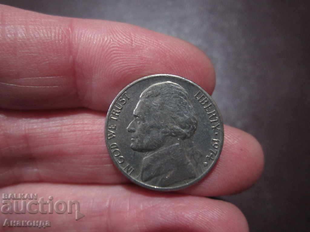 1974 год 5 цента САЩ  буква D