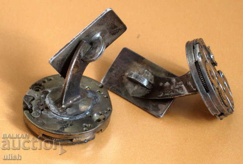 Аукцион Стиймпънк сребърни ръкавели часовников механизъм копчета Аукцион Стиймпънк сребърни ръкавели часовников механизъм копчета