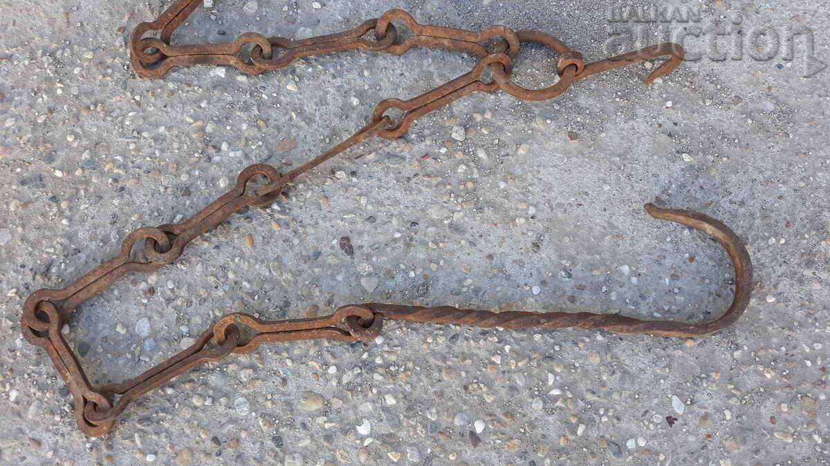 Old forged chain with hook, hearth for hearth chain hook - 5 Old forged chain with hook, hearth for hearth chain hook - 5