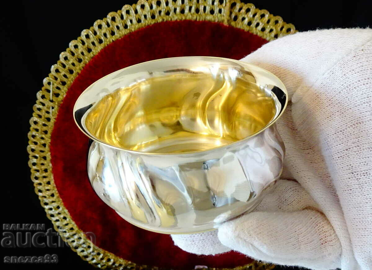 Silver-plated sugar bowl, bowl, brass, relief.