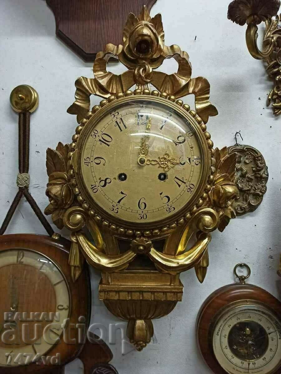 Wall clock, wood carving