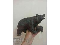 Sculptură în lemn masiv, sculptură în lemn a unui urs cu ursuleț, pr.