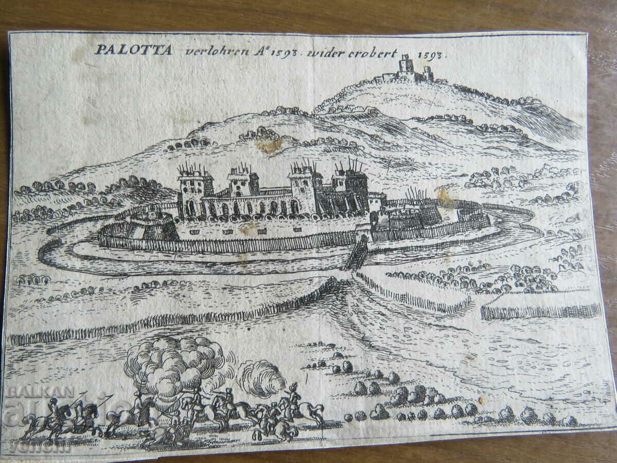 1690 - GRAVURĂ VECHE - PALOTA - UNGARIA - TURCI