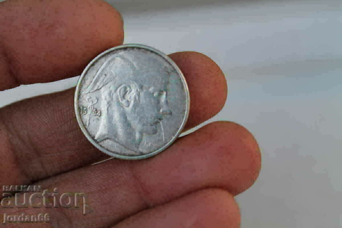 Moneda 20 Franca Belgia 1954 argint