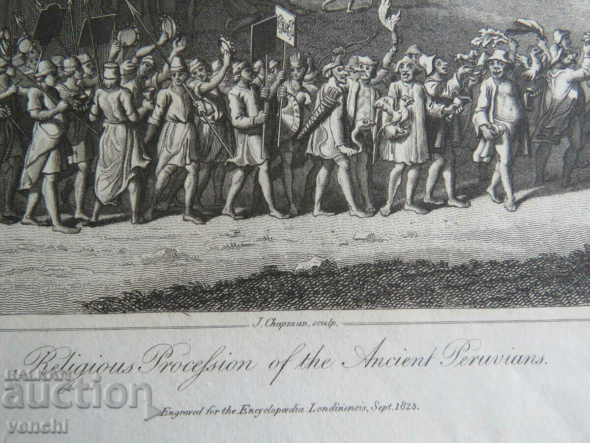 Auction 1823 - OLD ENGRAVING - PERU - RELIGIOUS PROCESSION Auction 1823 - OLD ENGRAVING - PERU - RELIGIOUS PROCESSION