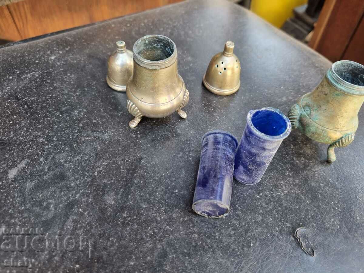 Old silver-plated utensils for salt and pepper - 6