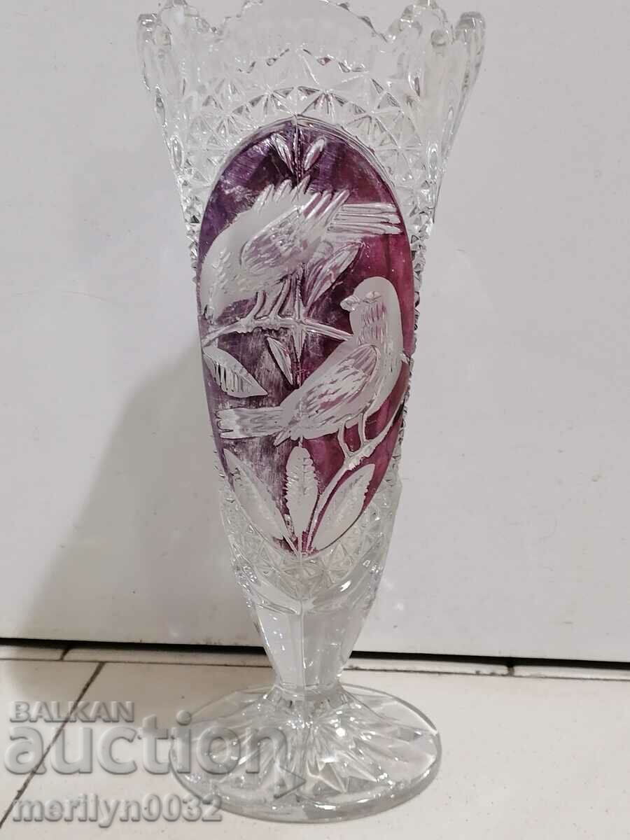 Ваза бохемски КРИСТАЛ стъкло ЧССР, ГДР СССР 26.5 см височина с цена 195.00 лв. | € 99.70 Ваза бохемски КРИСТАЛ стъкло ЧССР, ГДР СССР 26.5 см височина с цена 195.00 лв. | € 99.70