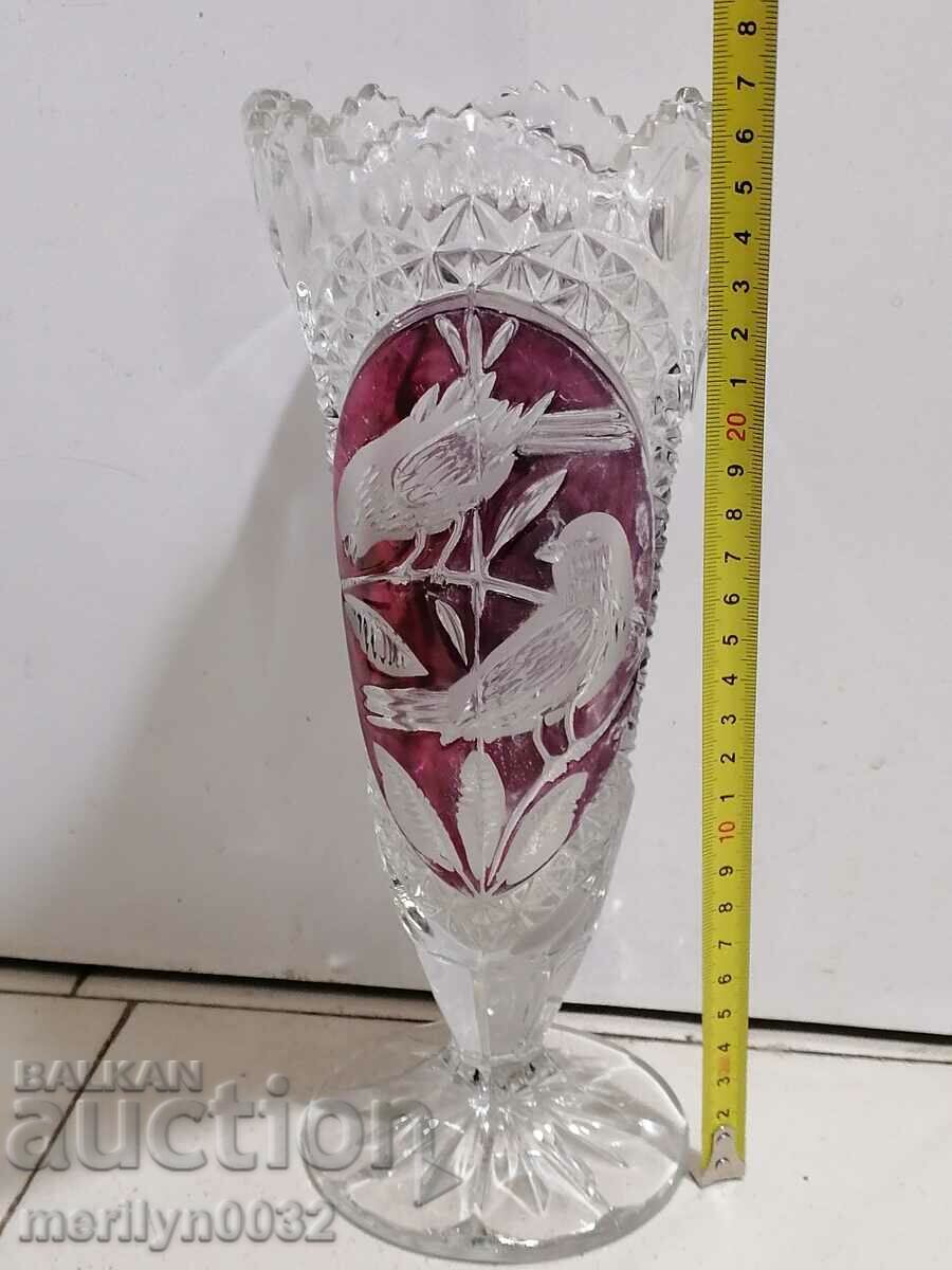 Доставка на Ваза бохемски КРИСТАЛ стъкло ЧССР, ГДР СССР 26.5 см височина Доставка на Ваза бохемски КРИСТАЛ стъкло ЧССР, ГДР СССР 26.5 см височина
