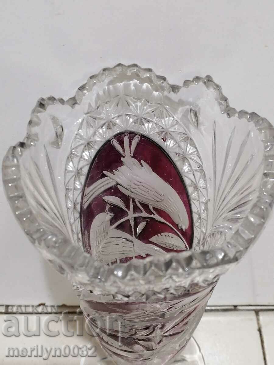Ваза бохемски КРИСТАЛ стъкло ЧССР, ГДР СССР 26.5 см височина - 5 Ваза бохемски КРИСТАЛ стъкло ЧССР, ГДР СССР 26.5 см височина - 5