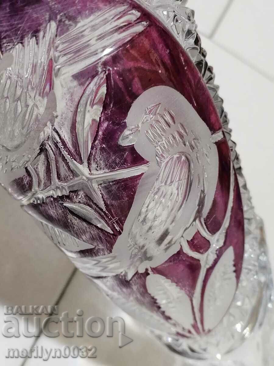 Ваза бохемски КРИСТАЛ стъкло ЧССР, ГДР СССР 26.5 см височина - 6 Ваза бохемски КРИСТАЛ стъкло ЧССР, ГДР СССР 26.5 см височина - 6