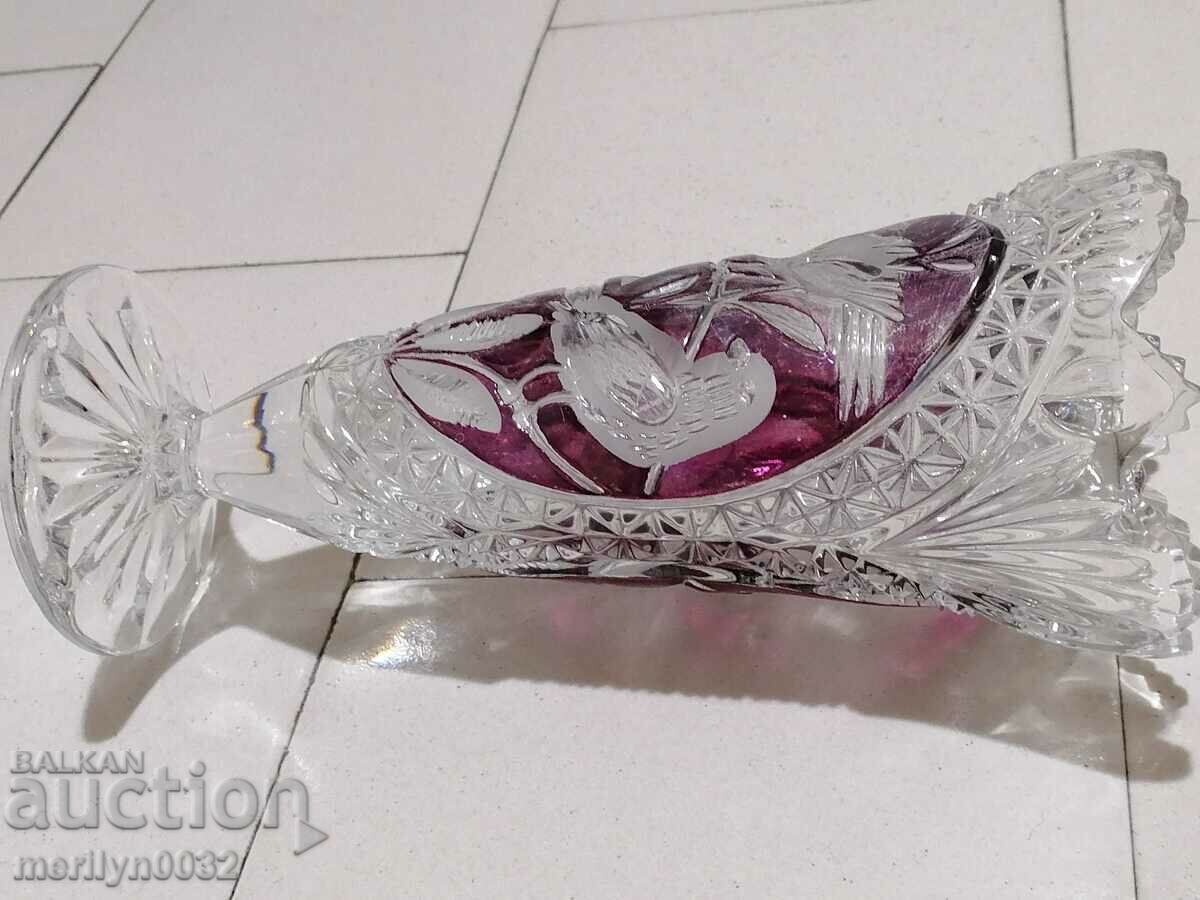 Ваза бохемски КРИСТАЛ стъкло ЧССР, ГДР СССР 26.5 см височина - 7 Ваза бохемски КРИСТАЛ стъкло ЧССР, ГДР СССР 26.5 см височина - 7