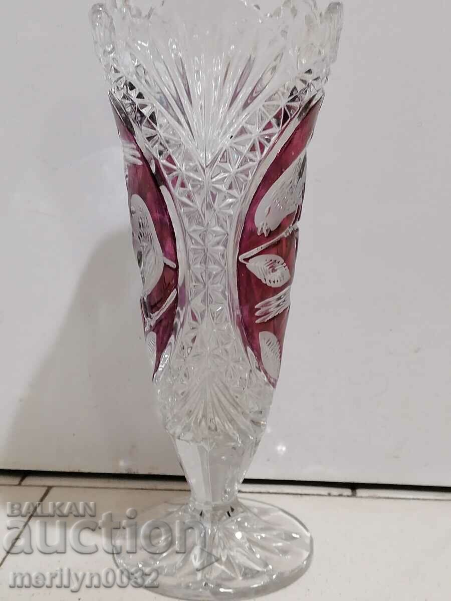 Vaza boema CRISTAL sticla Cehoslovacia, RDG URSS inaltime 26,5 cm