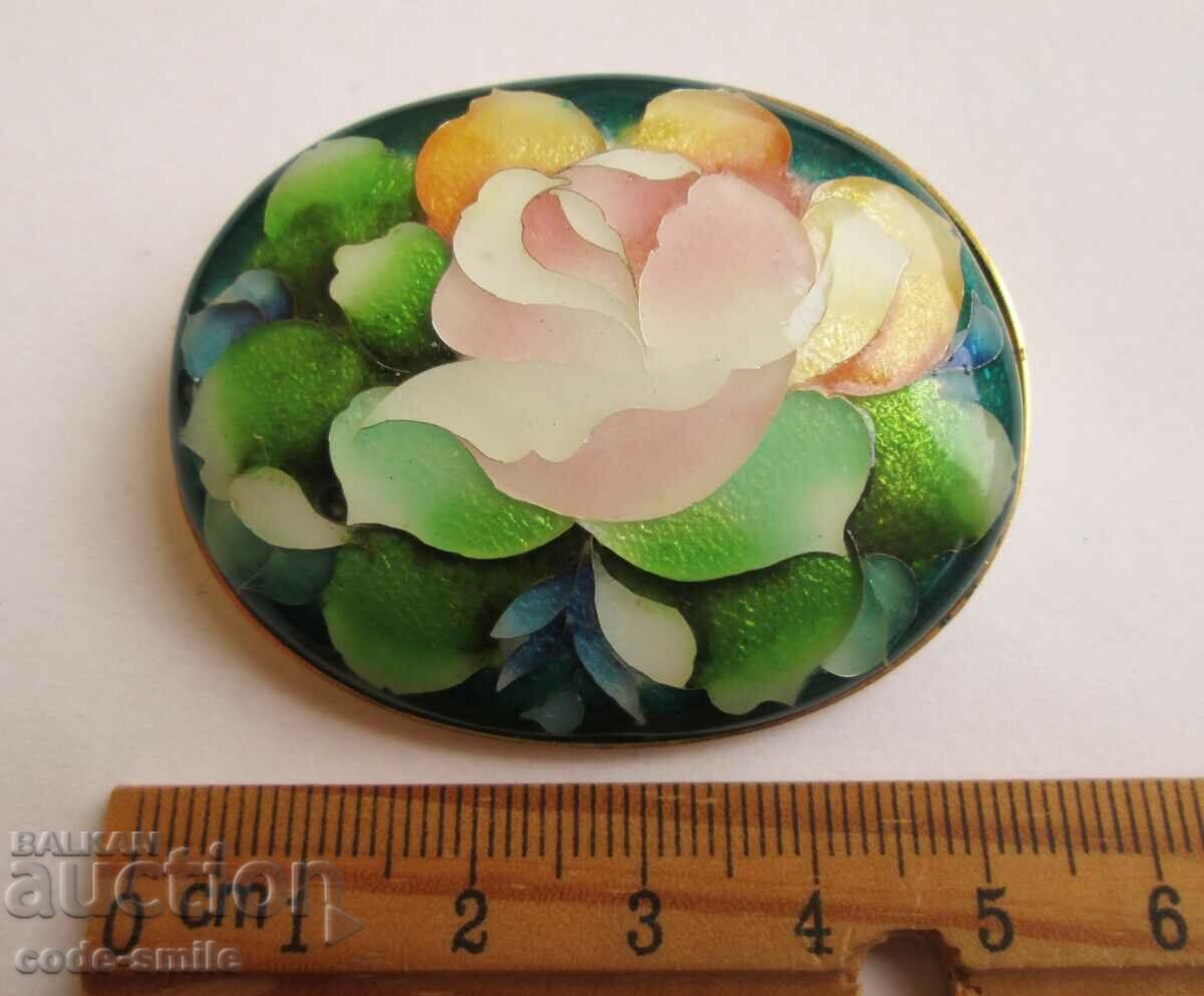 Auction Unique floral women's brooch with painted enamel and gilding Auction Unique floral women's brooch with painted enamel and gilding