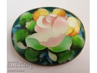Unique floral women's brooch with painted enamel and gilding