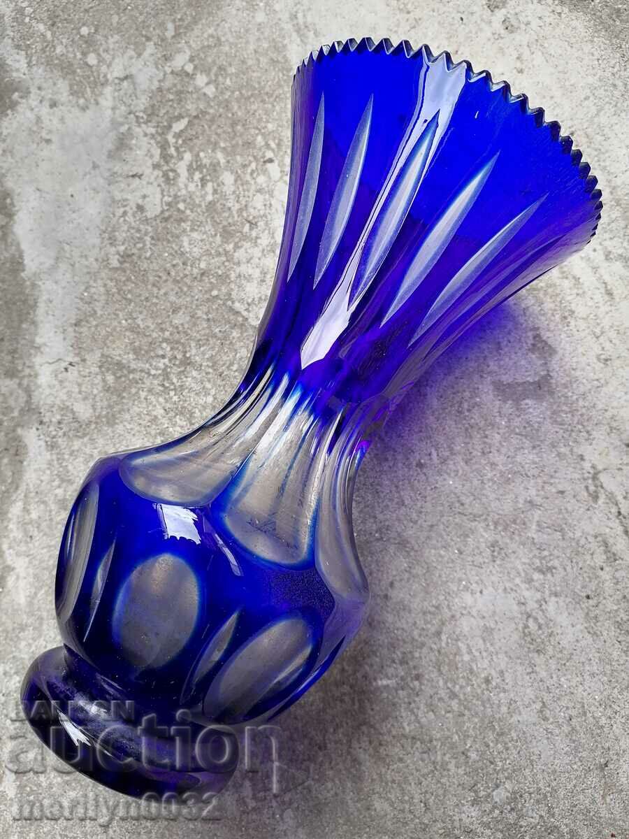 Auction  Vase bohemian crystal blue glass cobalt 21.5 cm high