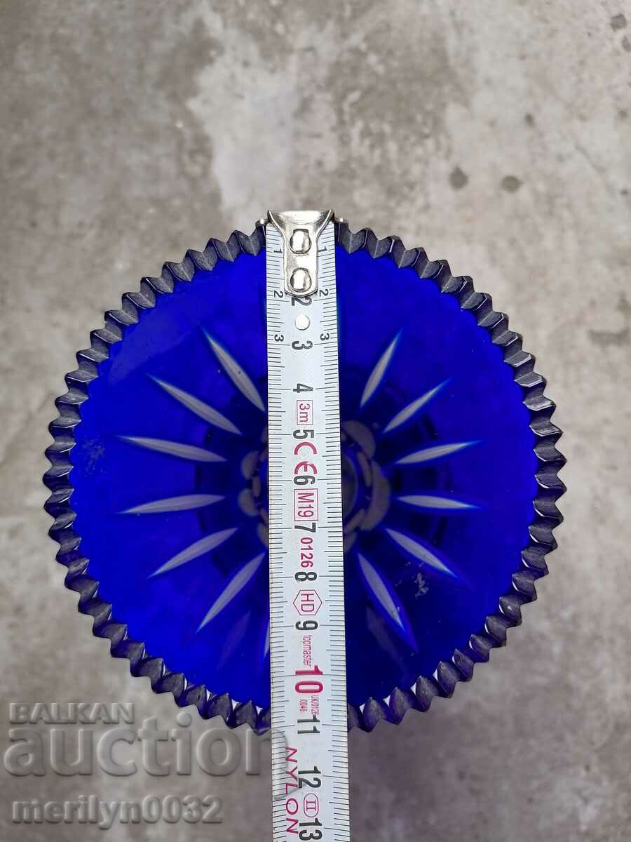 Vase bohemian crystal blue glass cobalt 21.5 cm high - 5