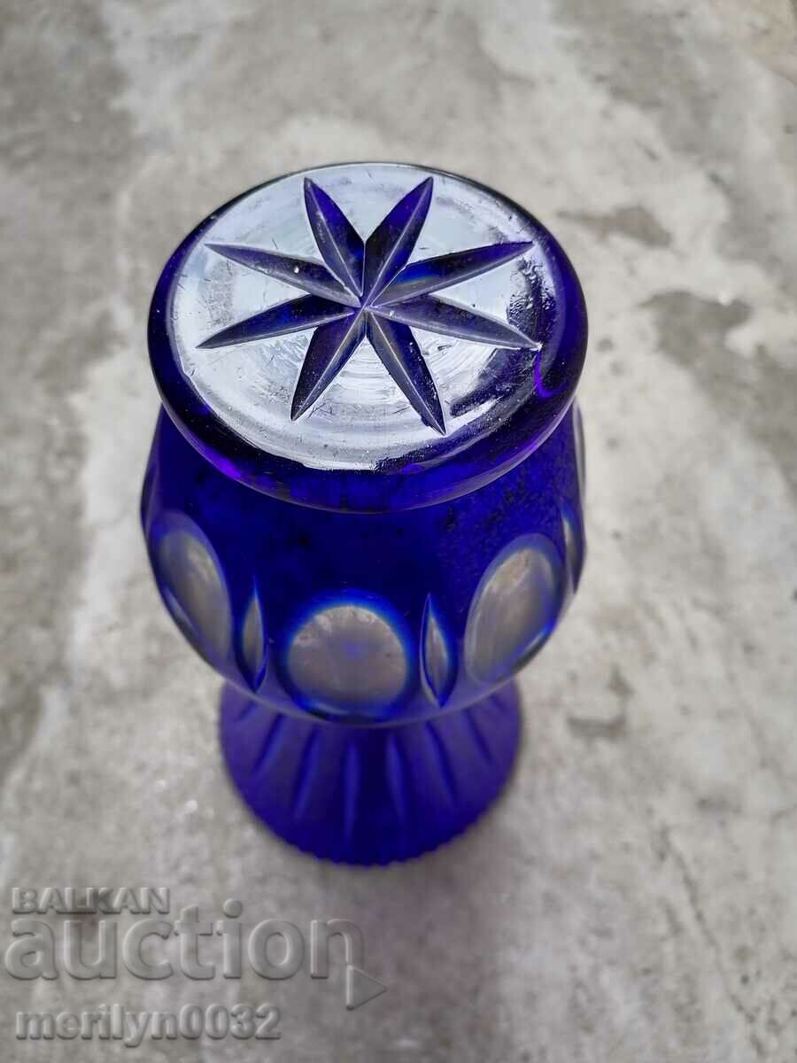 Vase bohemian crystal blue glass cobalt 21.5 cm high - 6