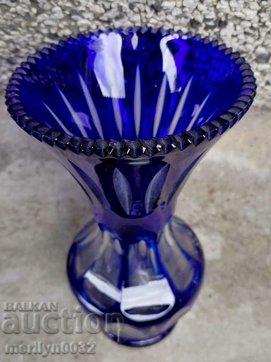 Vase bohemian crystal blue glass cobalt 21.5 cm high - 7