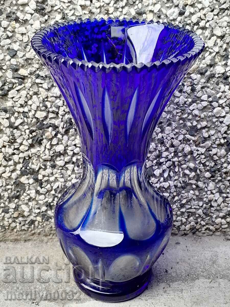 Vase bohemian crystal blue glass cobalt 21.5 cm high