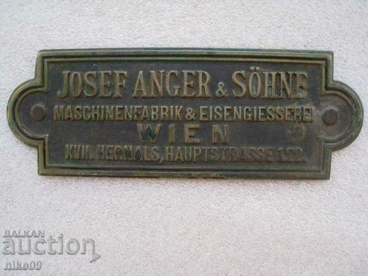 Антикварна бронзова табела JOSEF ANGER & SON