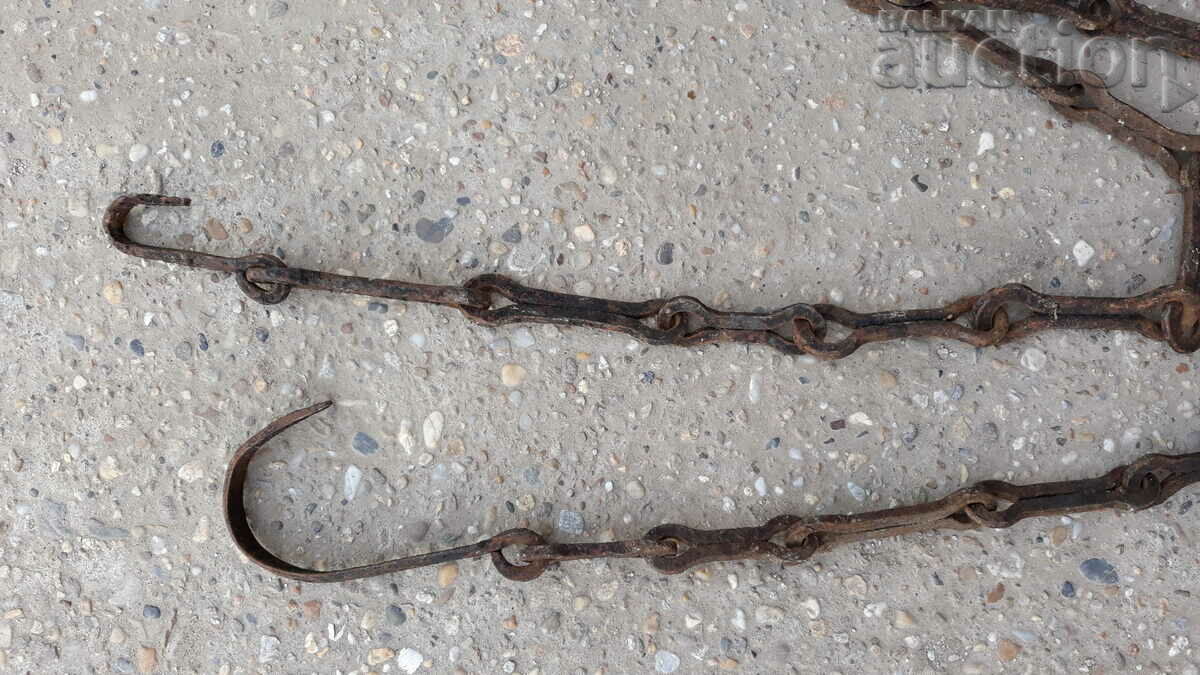 Old forged chain with hook, hearth for hearth chain hook - 5
