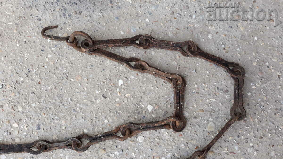 Old forged chain with hook, hearth for hearth chain hook - 6