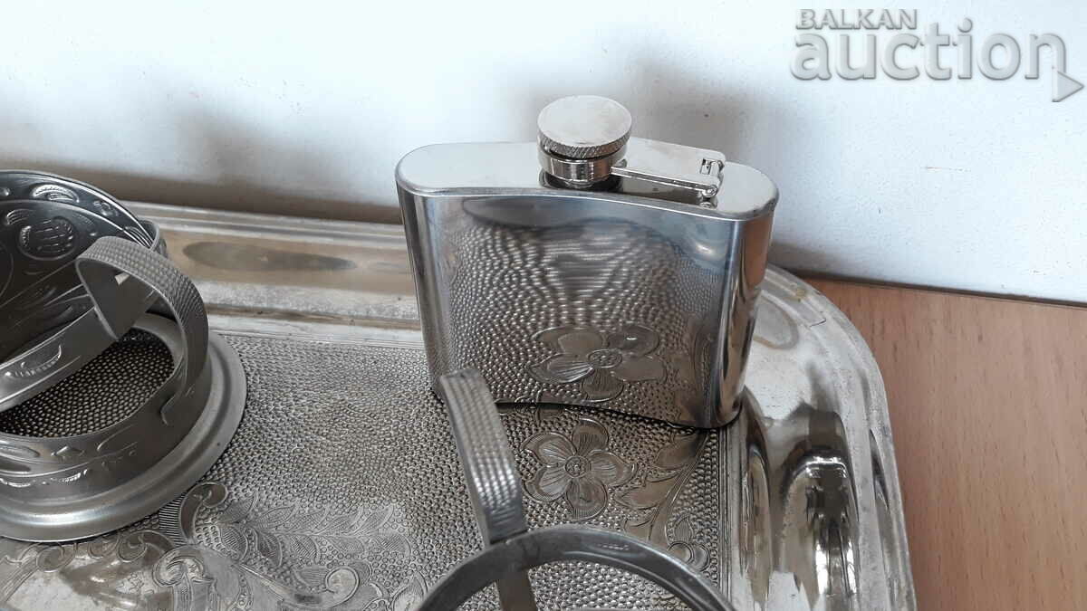 checkered tray and pocket bottle for retro vintage alcohol with price 51.00 BGN | € 26.08