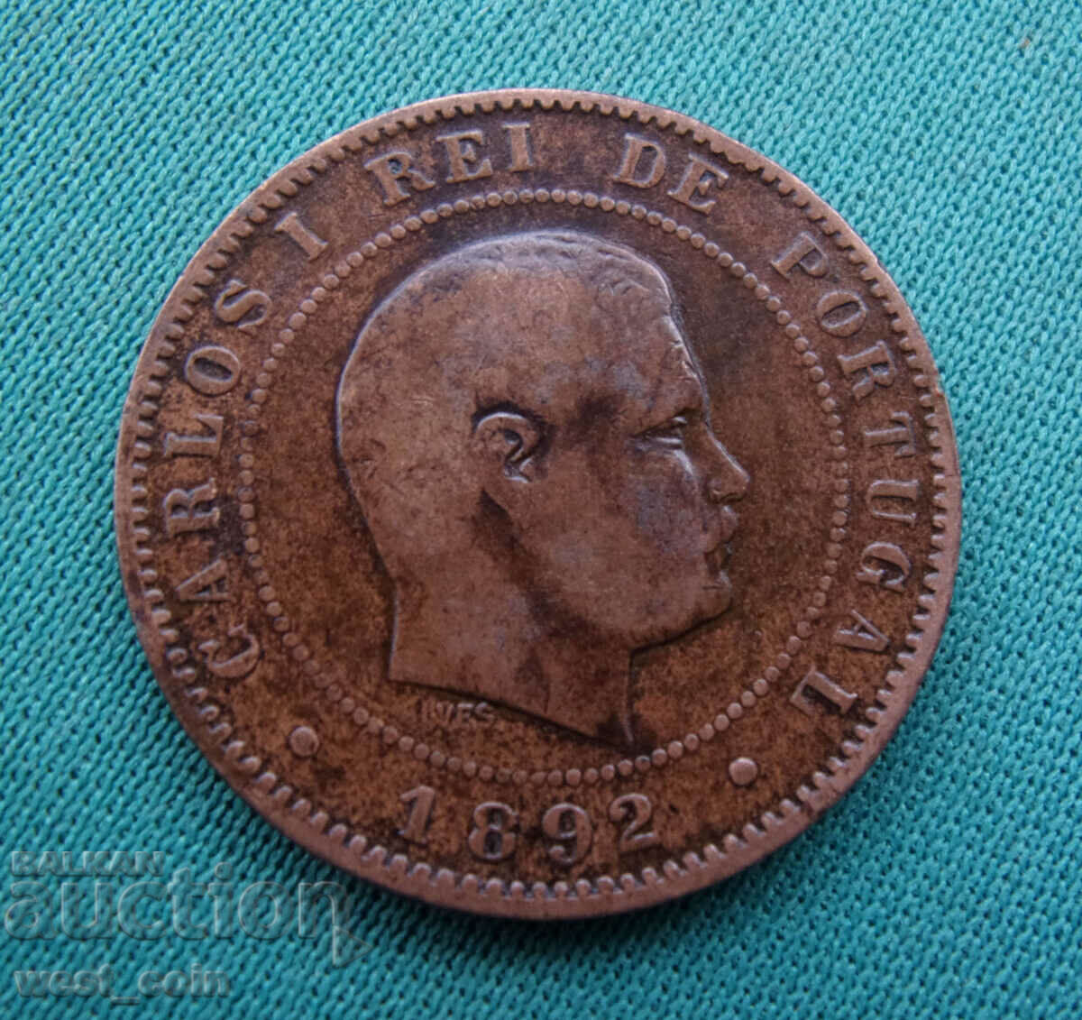 Португалия  Kрлoс I  10  Рей  1892  Rare с цена € 5.11 | 9.99 лв.