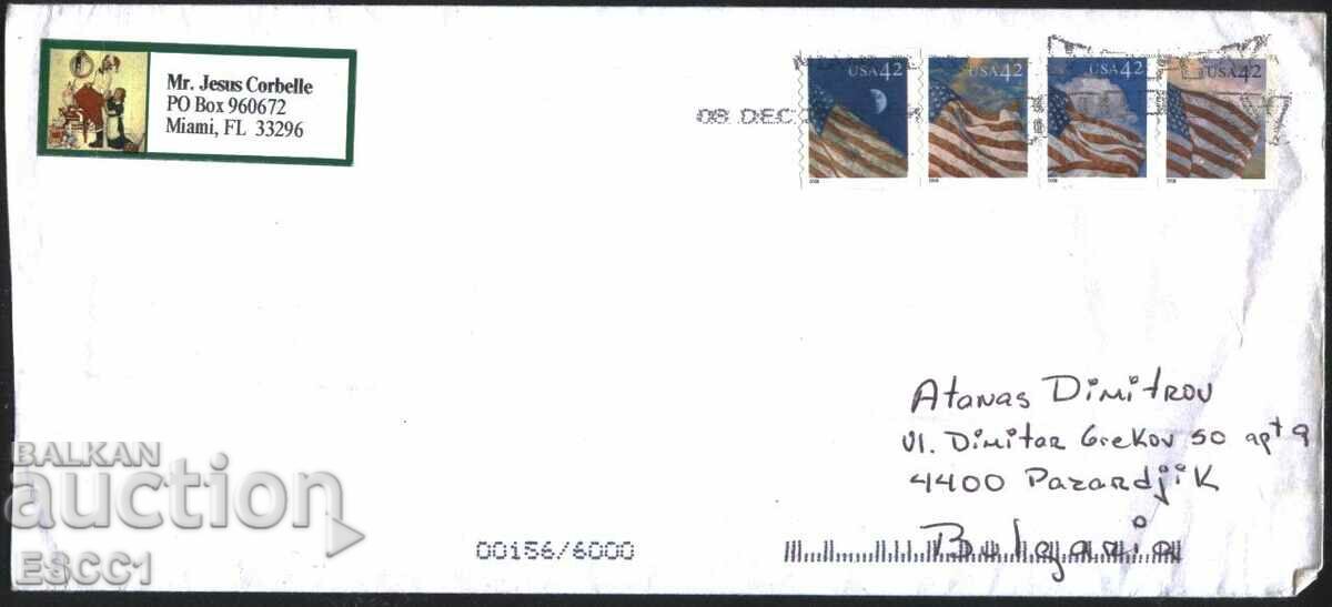 Traveled an envelope with the National Flag 2008 stamps from the USA