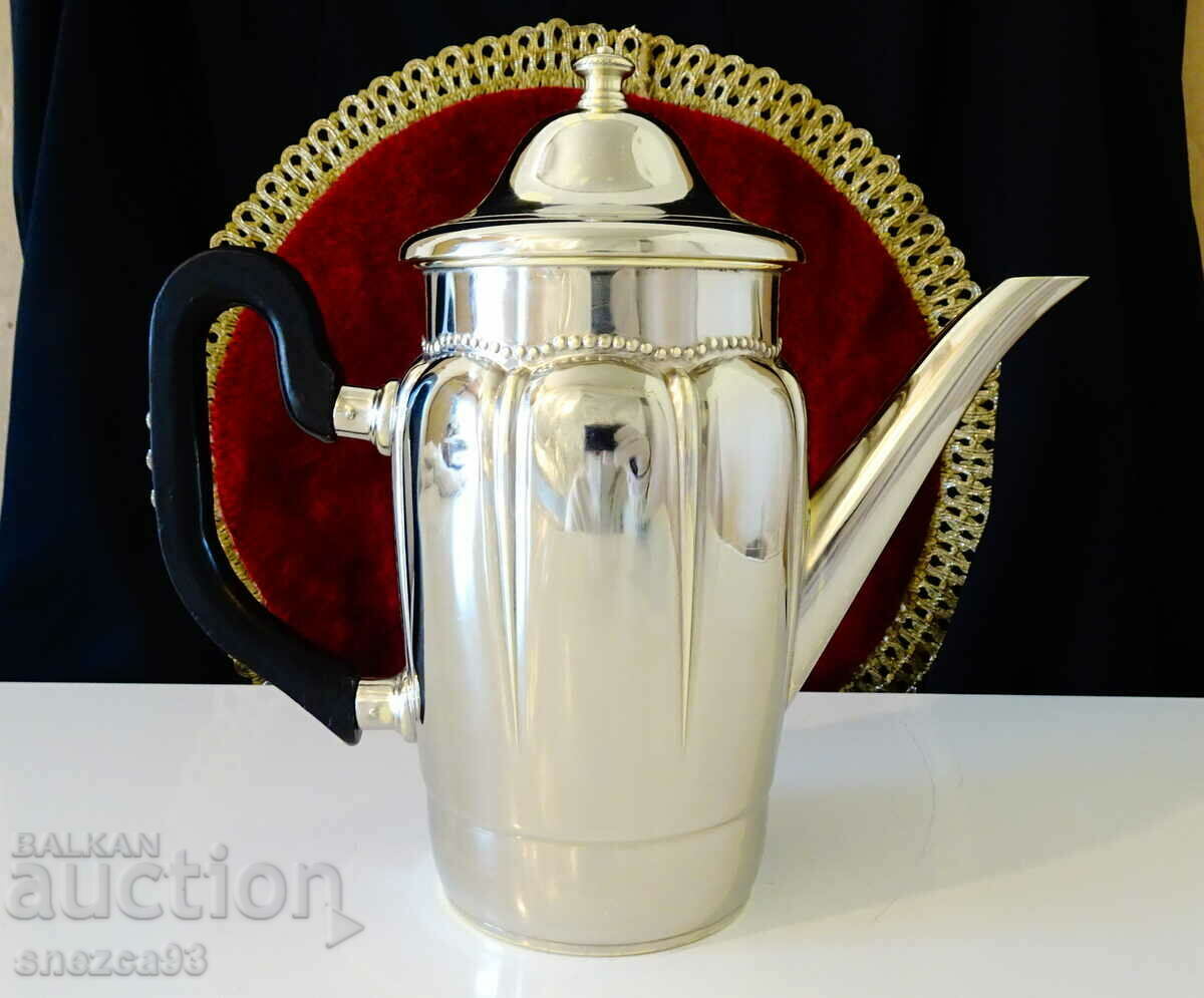 Silver-plated jug, kettle, relief.