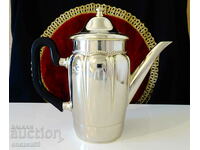 Silver-plated jug, kettle, relief.
