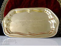 Tray, brass plate, engraved.
