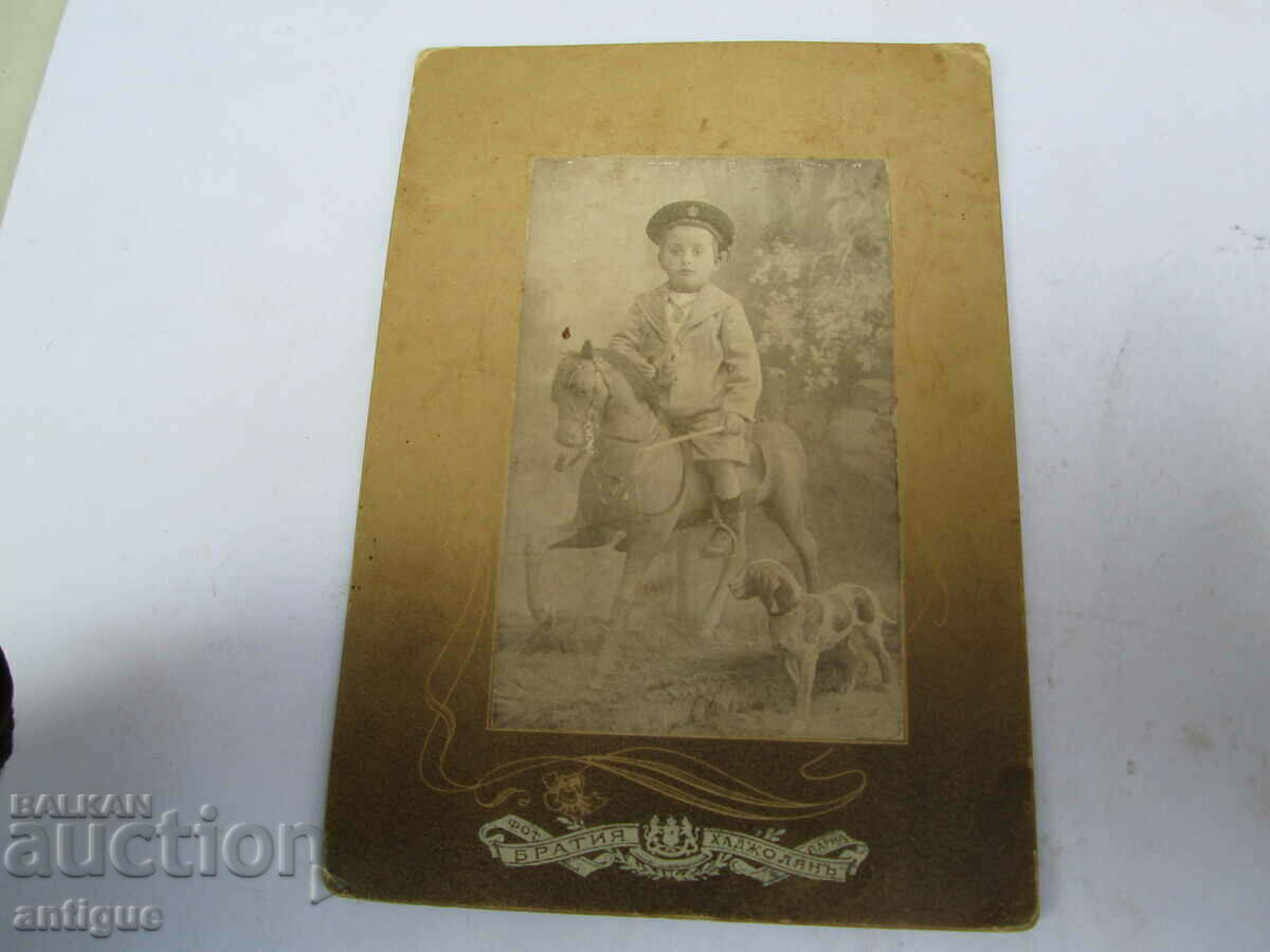 OLD PHOTO CARDBOARD-1905 CHILD OF A CHILD'S HORSE