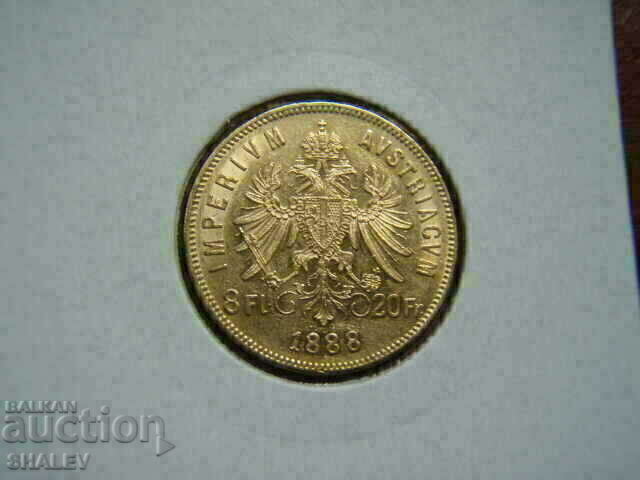 20 φράγκα / 8 Florin 1888 Αυστρία (Αυστρία) - AU (χρυσός) με τιμή 1969.89 BGN | € 1007.19 20 φράγκα / 8 Florin 1888 Αυστρία (Αυστρία) - AU (χρυσός) με τιμή 1969.89 BGN | € 1007.19