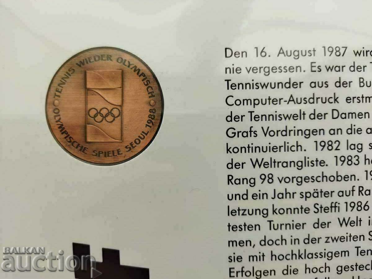 Δημοπρασία Πλακέτα Steffi Graf με μπροσούρα από το 1988. Δημοπρασία Πλακέτα Steffi Graf με μπροσούρα από το 1988.