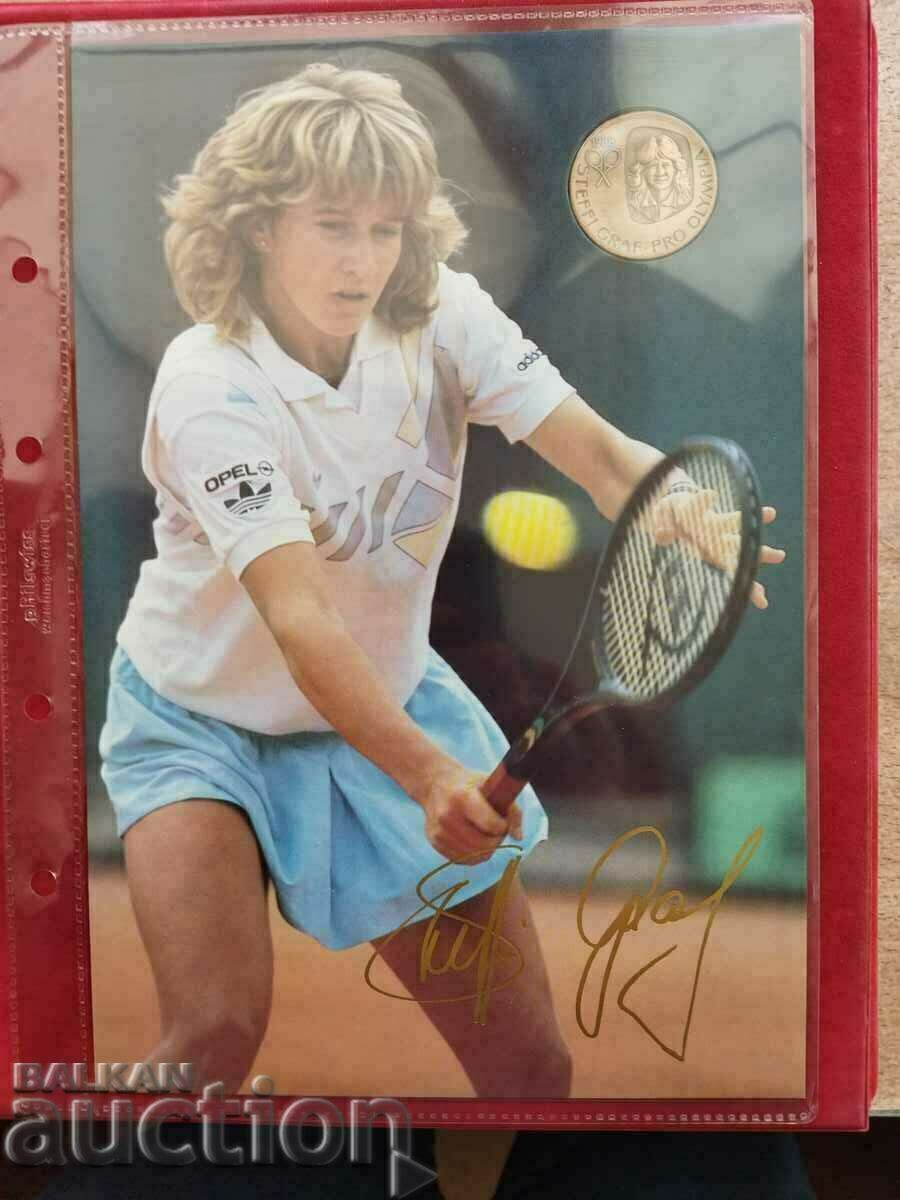 Steffi Graf plaque with a brochure from 1988.