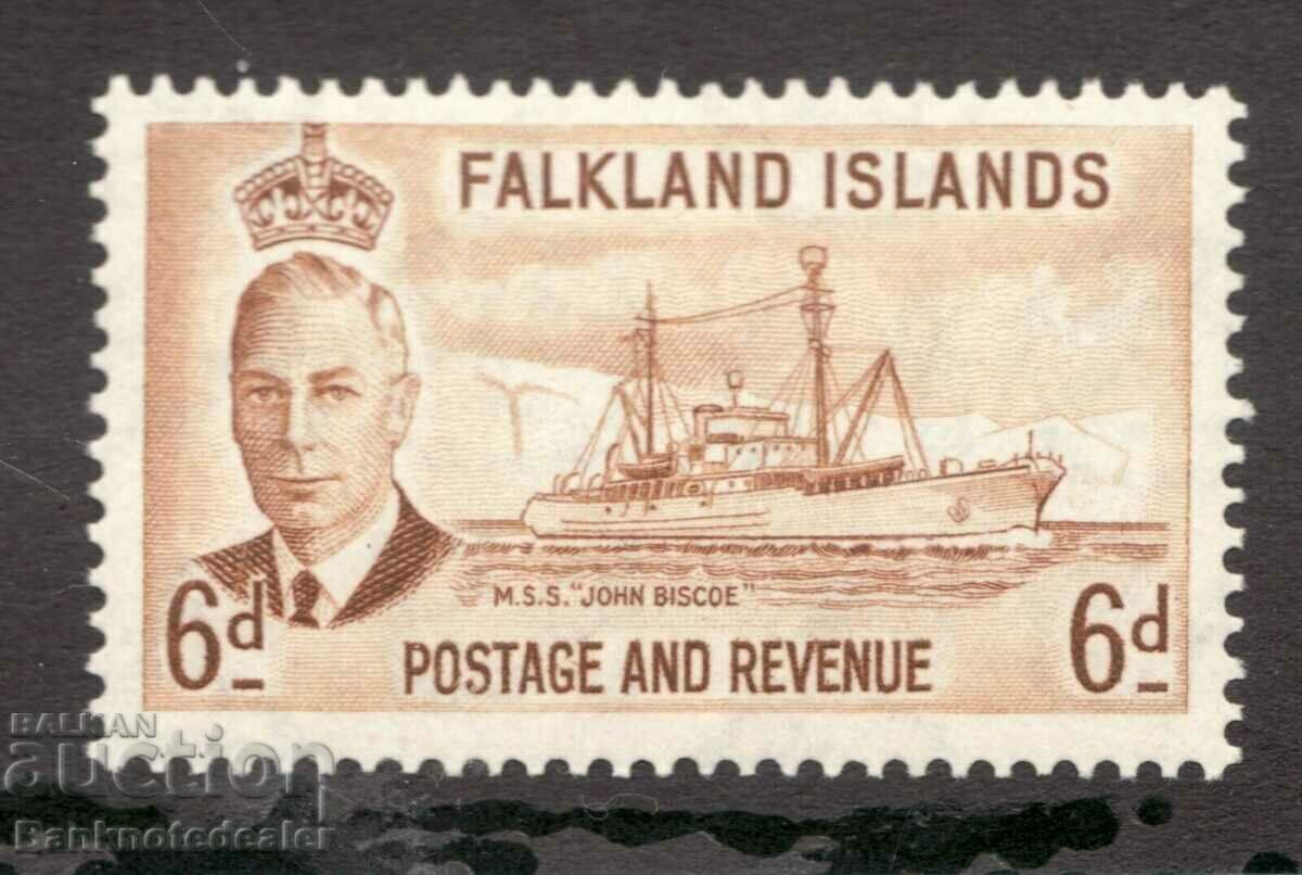 Falkland Islands 6d 1952 KGVI - MNH - Cat $ 14