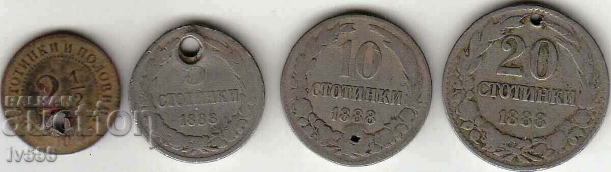BULGARIAN PRINCIPAL COINS FOR SALE-2 1/2, 5, 10, 20 ST 1888