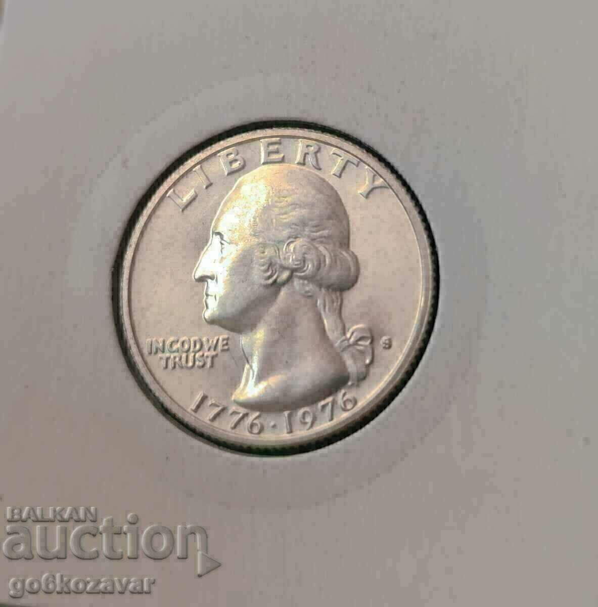 Сащ 25 цента 1976г Сребро ! Юбилейни Proof UNC с цена € 23.00 | 44.98 лв.