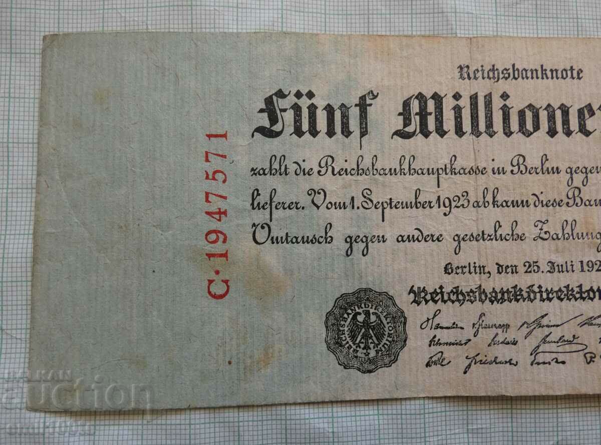 5 εκατομμύρια μάρκα 1923 Γερμανία με τιμή 15.00 BGN | € 7.67 5 εκατομμύρια μάρκα 1923 Γερμανία με τιμή 15.00 BGN | € 7.67