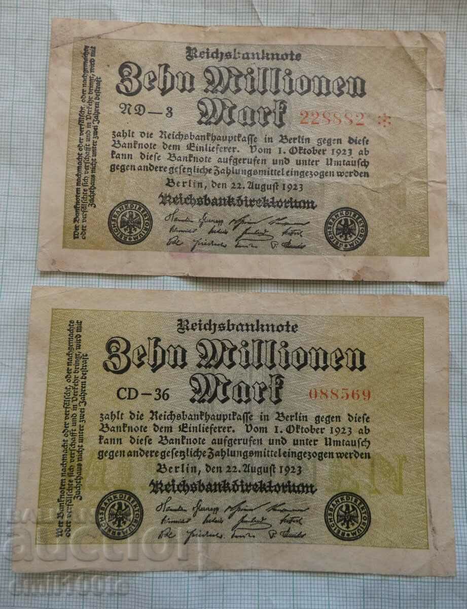 10 εκατομμύρια μάρκα 1923 Γερμανία 2 τεμάχια