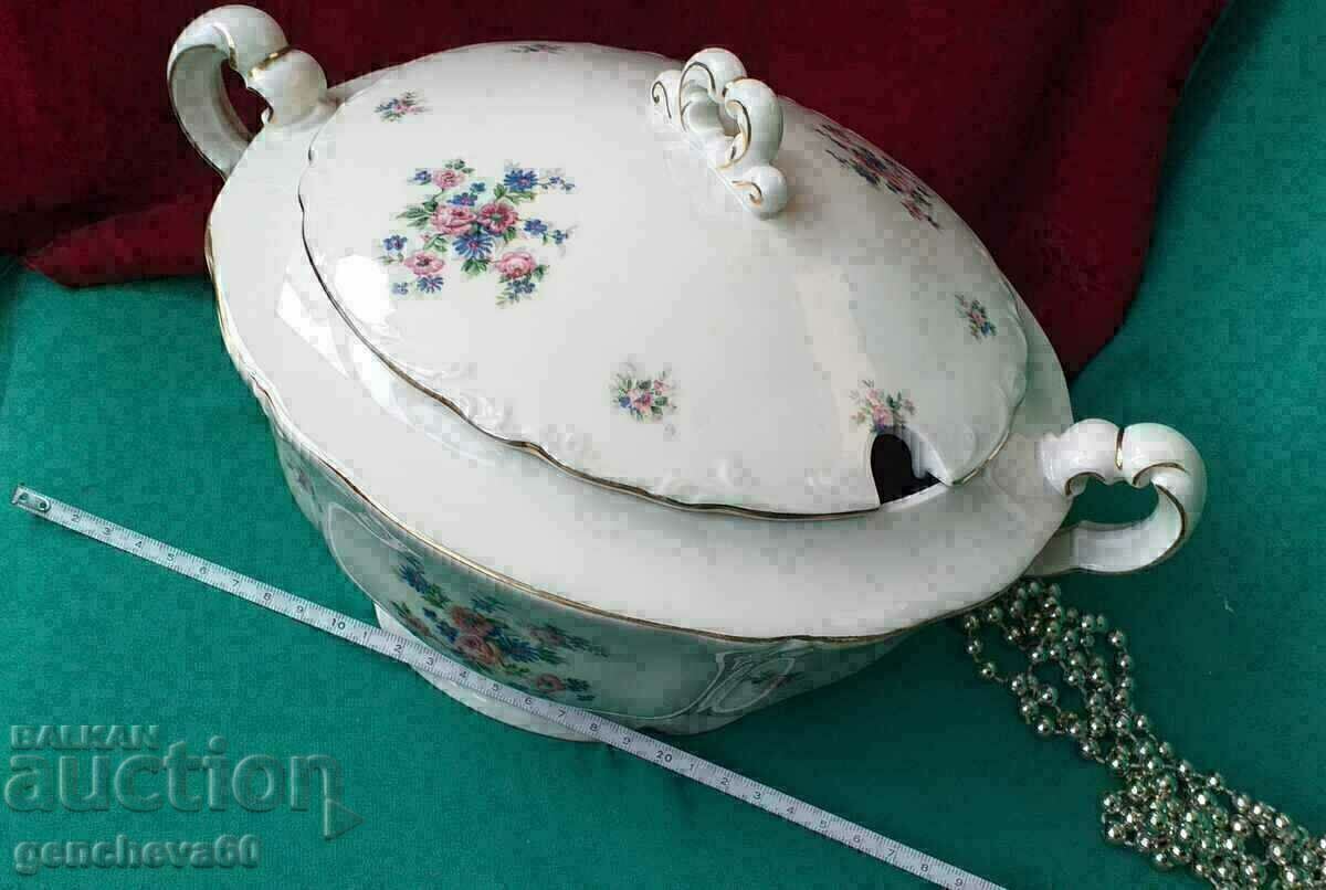 Baroque soup bowl, floral motifs, marked MZ - 5