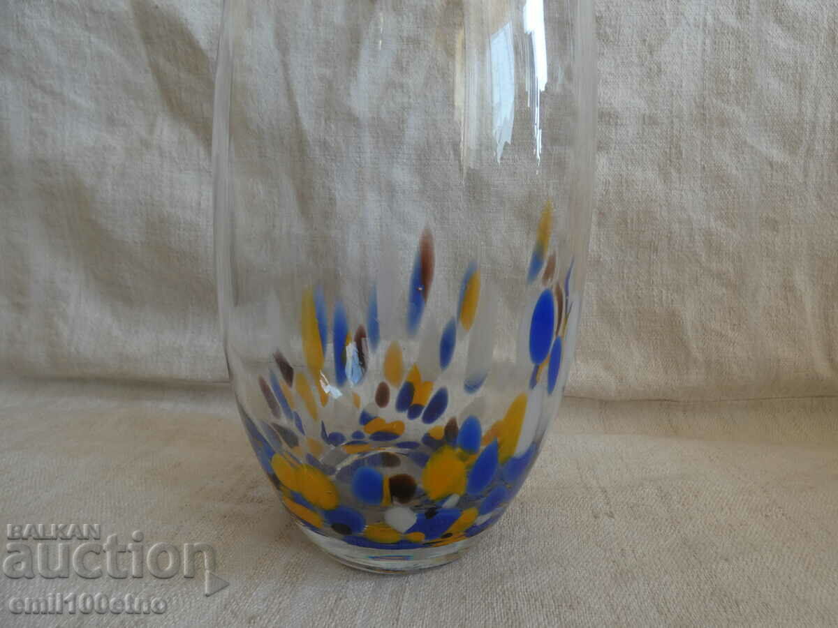 Beautiful glass vase with multicolored decorations with price 17.00 BGN | € 8.69