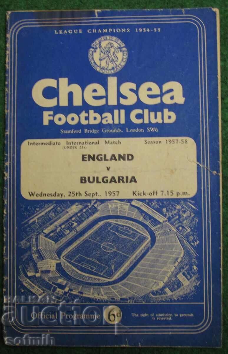 program de fotbal Anglia - Bulgaria 1957