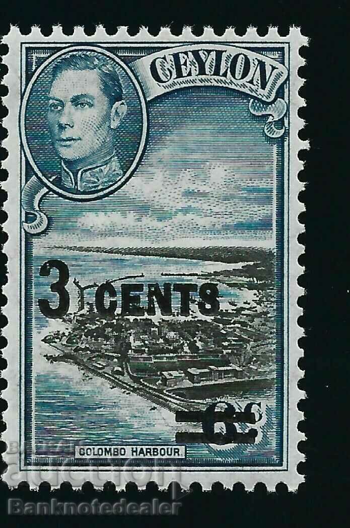 Ceylon 1940. King George VI Surcharge 3c on 6c. SG 398. Mint