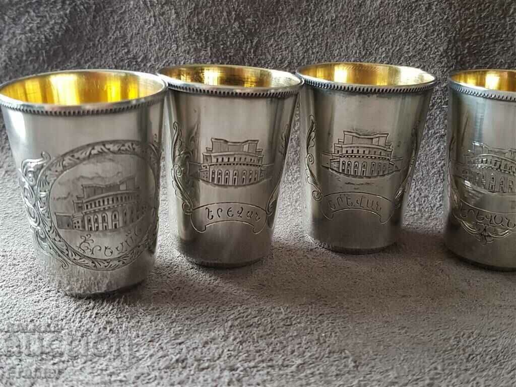 Auction 6 Russian silver cups with GOLD Armenian Yerevan cup Auction 6 Russian silver cups with GOLD Armenian Yerevan cup
