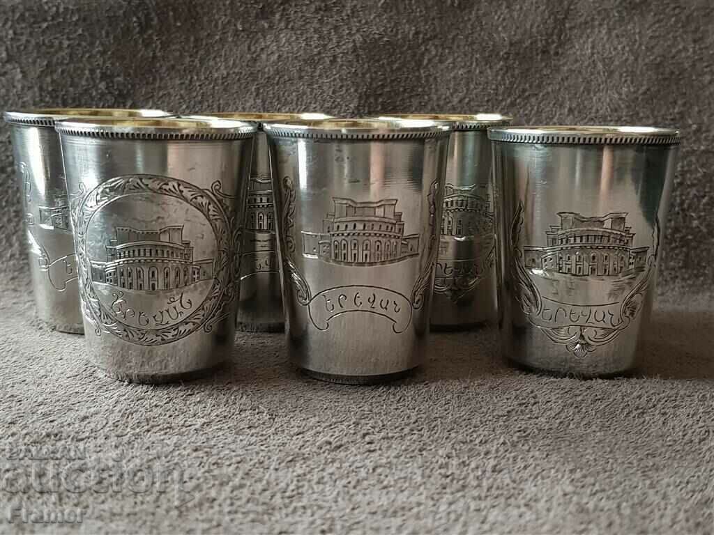 Delivery of 6 Russian silver cups with GOLD Armenian Yerevan cup Delivery of 6 Russian silver cups with GOLD Armenian Yerevan cup