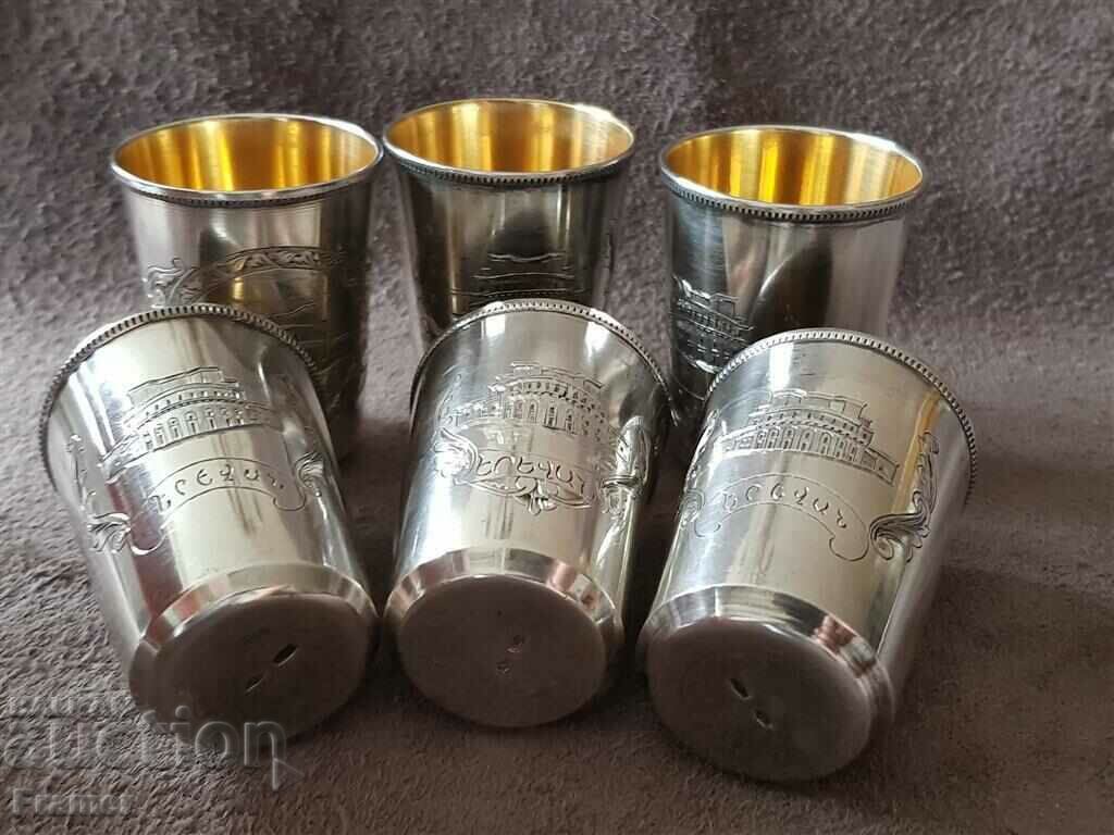 6 Russian silver cups with GOLD Armenian Yerevan cup - 5 6 Russian silver cups with GOLD Armenian Yerevan cup - 5